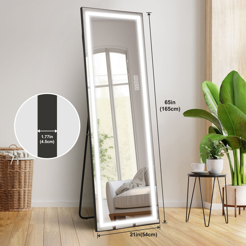 Led Mirror Full Length Mirror With Lights Wide Standing Tall Full Size Mirror For Bedroom Giant Full Body Mirror Large Floor Mirror With Lights Stand Up Dressing Big Lighted Mirror - Black