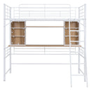 Twin Size Loft Bed with Desk and Shelf , Loft Bed with Ladder,Twin,White