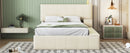 Full Size Upholstered Platform Bed with Lateral Storage Compartments and Thick Fabric, Velvet, Beige