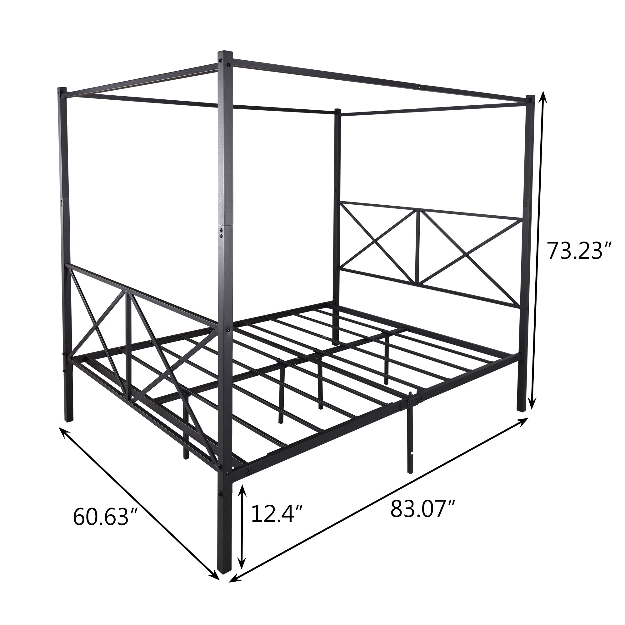 Metal Canopy Bed Frame, Platform Bed Frame Queen with X Shaped Frame Queen Black（same as W84034643）