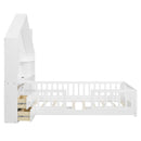 Full Size House Bed With Window And Bedside Drawers, Platform Bed With Shelves And A Set Of Sockets And USB Port - White