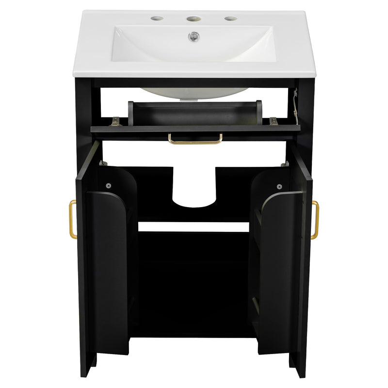 Bathroom Vanity Combo With Ceramic Sink, Luxurious Space-Saving Vanity, 2 Soft Close Doors