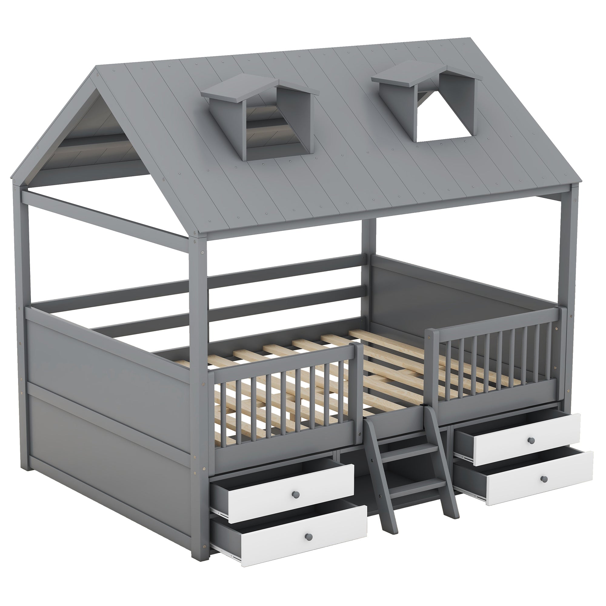 Full Size Wood Bed House Bed Frame,Gray - Atlantic Fine Furniture Melbourne FL