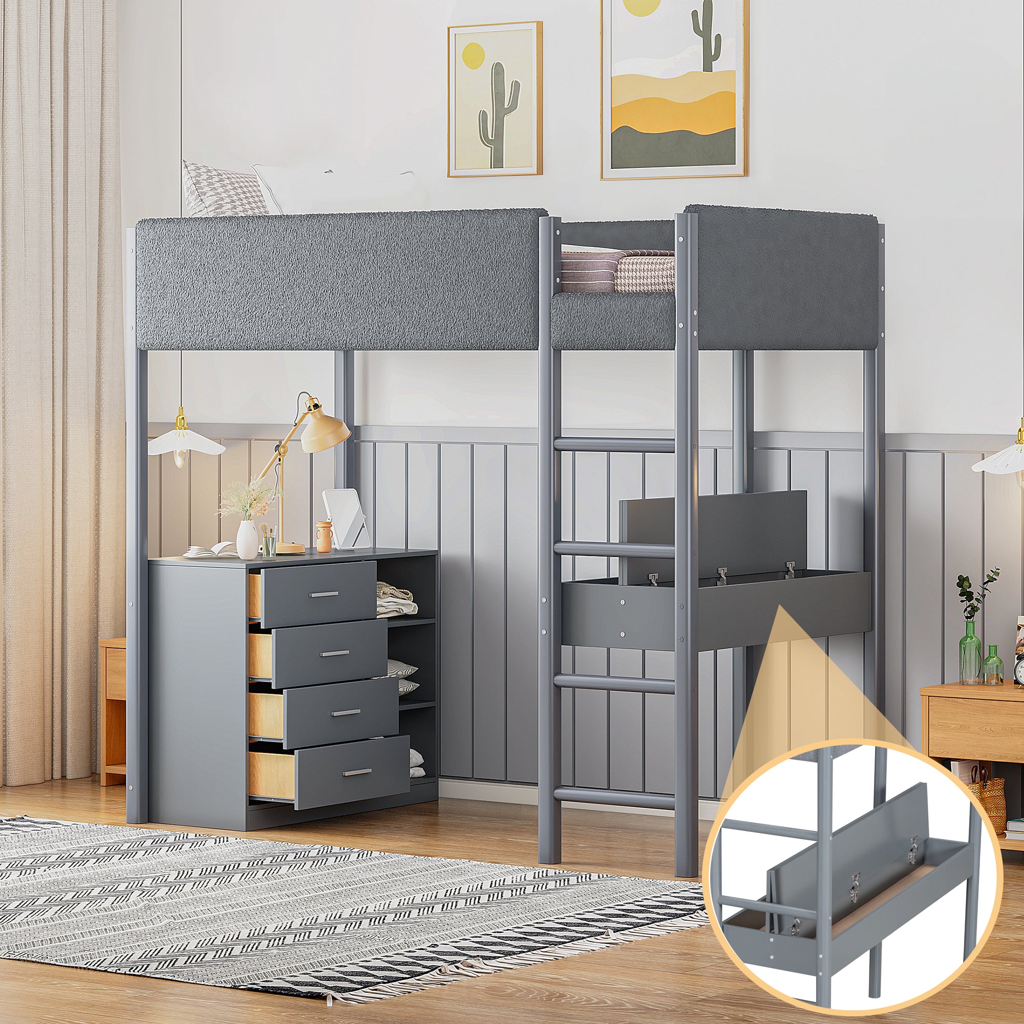 Twin Size Teddy FleeceLoft Bed Wood Bed, Gray - Atlantic Fine Furniture Melbourne FL