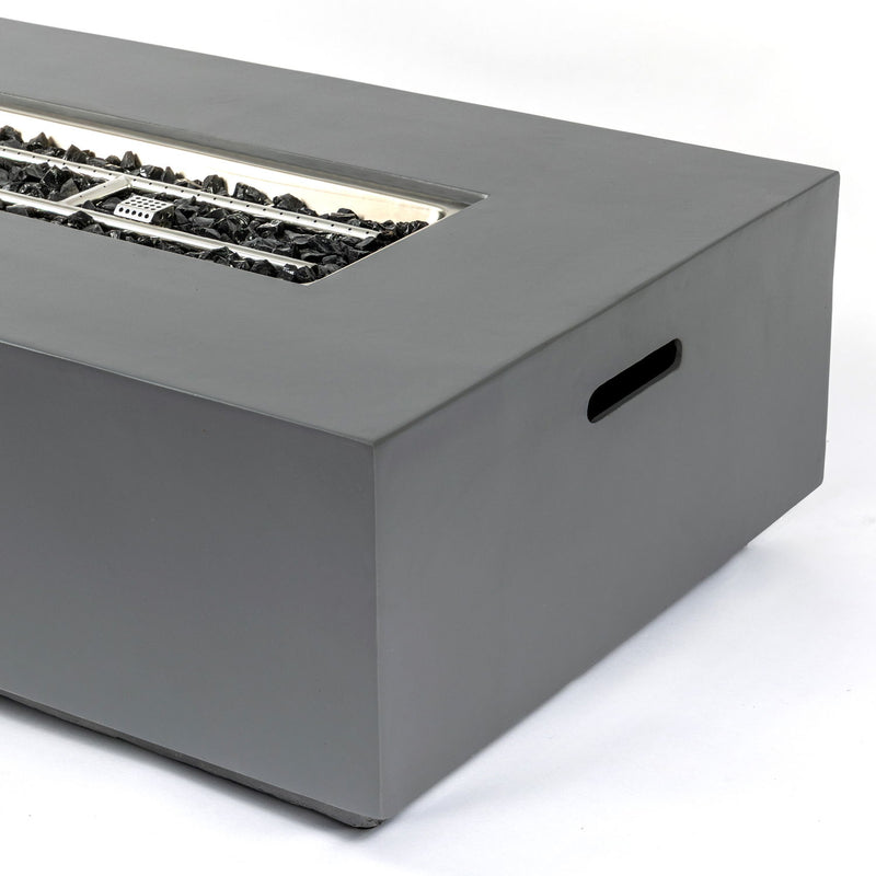 Volon - Rectangular Fire Pit Table, Propane Powered, 50,000 BTU - Light Gray
