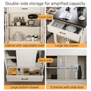 Extendable Kitchen Island With Slide Out Table And Storage Racks For 2 - 6 Person, Power Outlet, Bar, Prep Station - Creamy White / Walnut