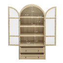 Tall Arched Kitchen Pantry, Modern Farmhouse Wood Kitchen Storage Cabinets, Arched Storage Display Cabinet With Adjustable Shelves, Versatile Cupboard For Kitchen, Dining Room, Living Room - Natural