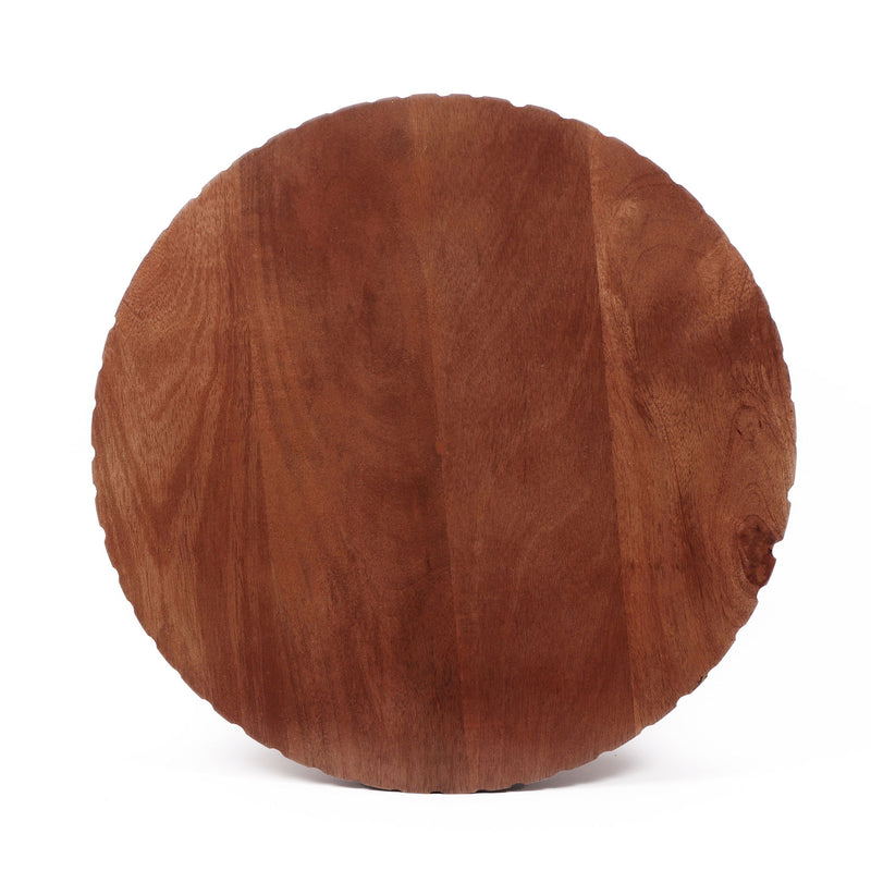 Modern Mango Wood Round Drum End Table, Solid Wood - Honey