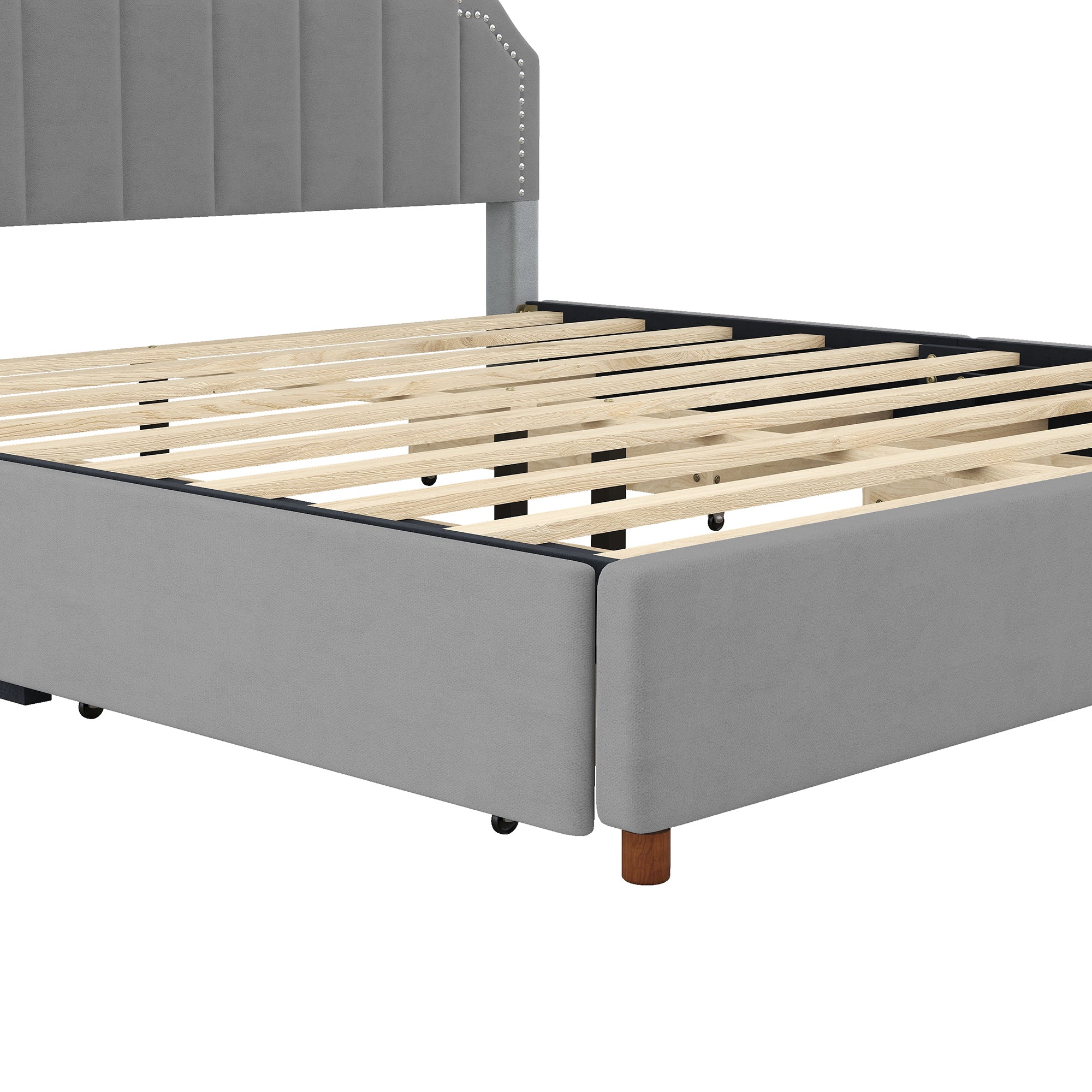 King Size Upholstery Platform Bed with Four Storage Drawers,Support Legs,Grey - Atlantic Fine Furniture Melbourne FL