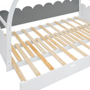 Twin size stretchable vaulted roof bed, children's bed pine wood frame, white+gray