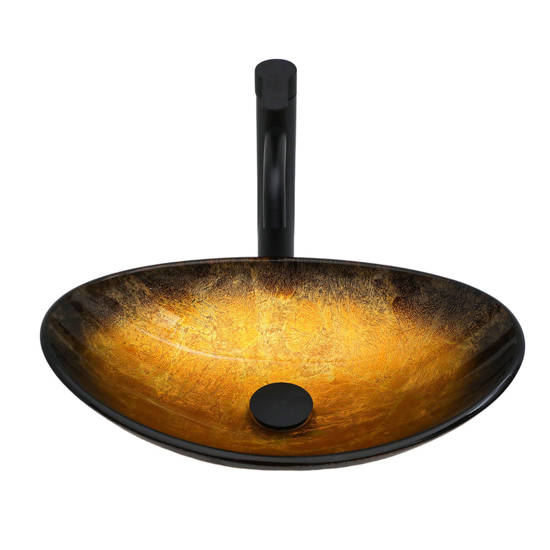 Veined Vessel Sink With Pop Up Drain, Boat Shape Bathroom Sink Above Counter - Gold