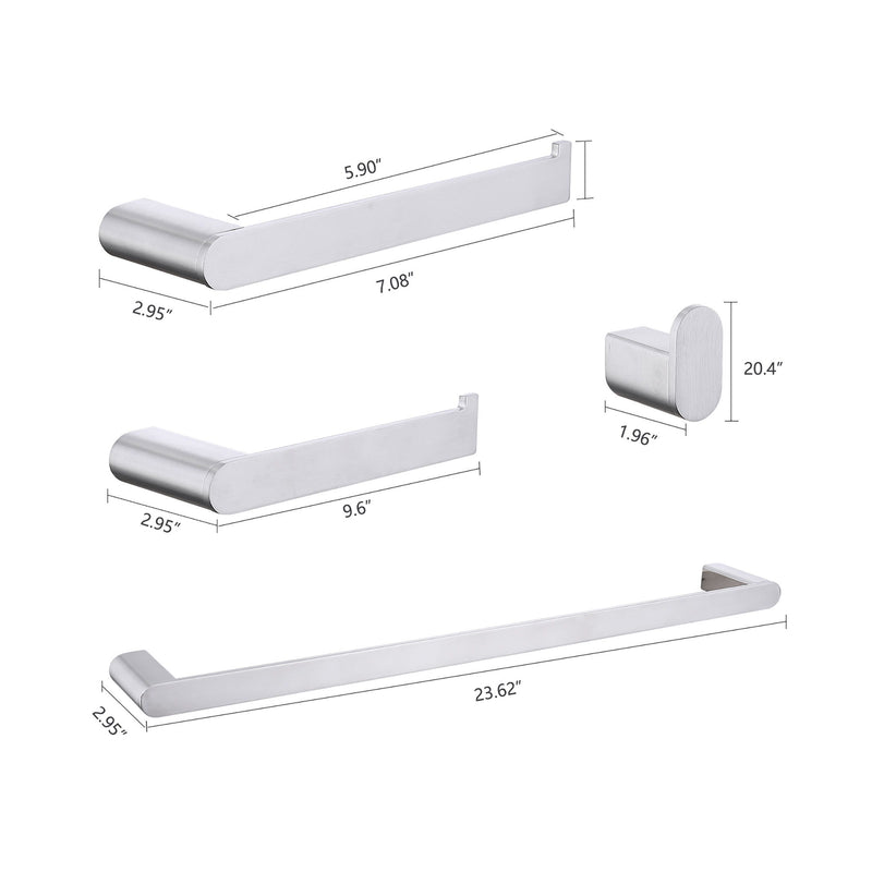 Modern Brushed Wall Mounted Bathroom Hardware Set With Robe Hook, Towel Rail, And Tissue Paper Holder