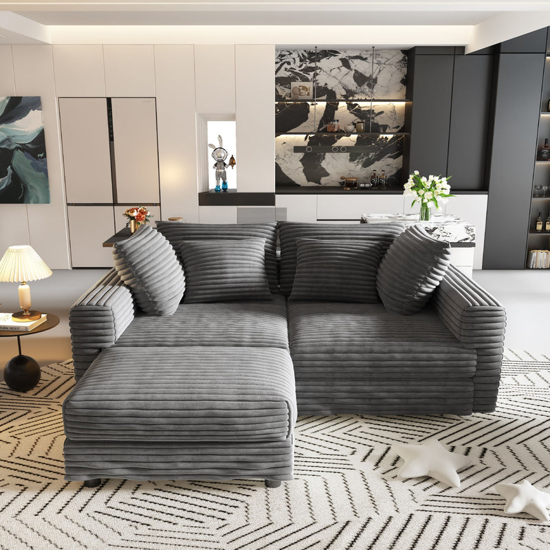 Deep Seat Convertible Sofa With Soft Pillows And Ottomans