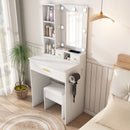 Vanity Table With Mirror, Adjustable LED Lights, Power Outlet, Hairdryer Holder & Stool