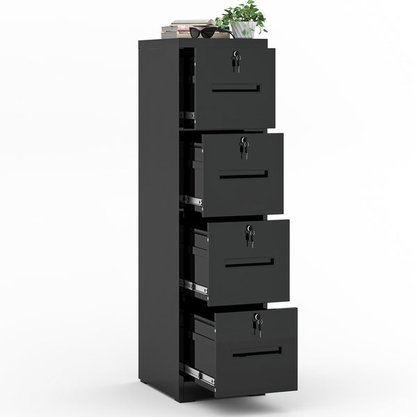 4 Drawer Metal Vertical Black Filing Cabinets with Lock for Home Office,Letter/Legal/A4/F4 Size (Assemble Required)