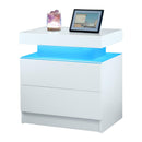 Modern LED Bedside Table Cabinet With Adjustable Lights And 2 Drawers - White