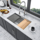 32" Undermount Kitchen Sink Brushed Nickel 16 Gauge Stainless Steel Single Bowl With Ledge Workstation, 32 X 19 X 9 Inch