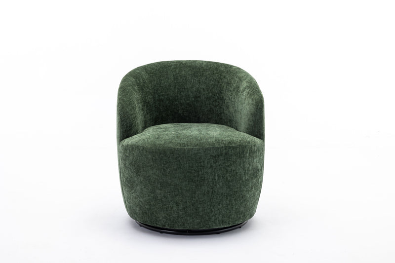 Chenille Fabric Swivel Accent Armchair Barrel Chair With Powder Coating Metal Ring