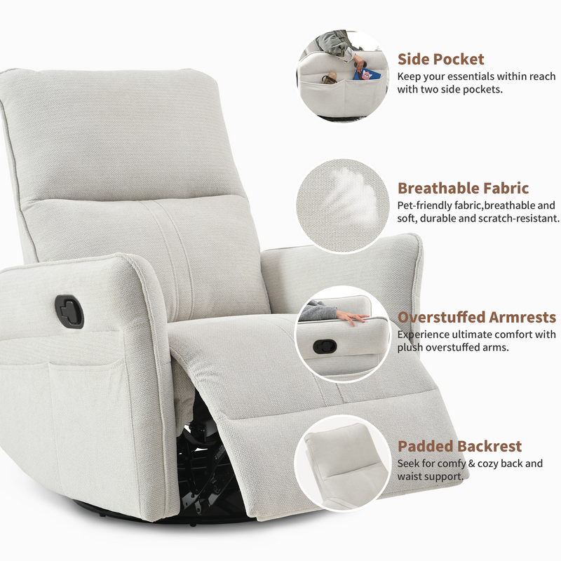 thumbnail image 2 of Rocking Recliner Chair With Footrest, Foldable Glider For Nursery & Living Room, Upholstered 2 of 14