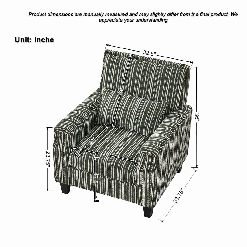 Accent Chair With Arms, Comfy Armchair For Living Room - Green