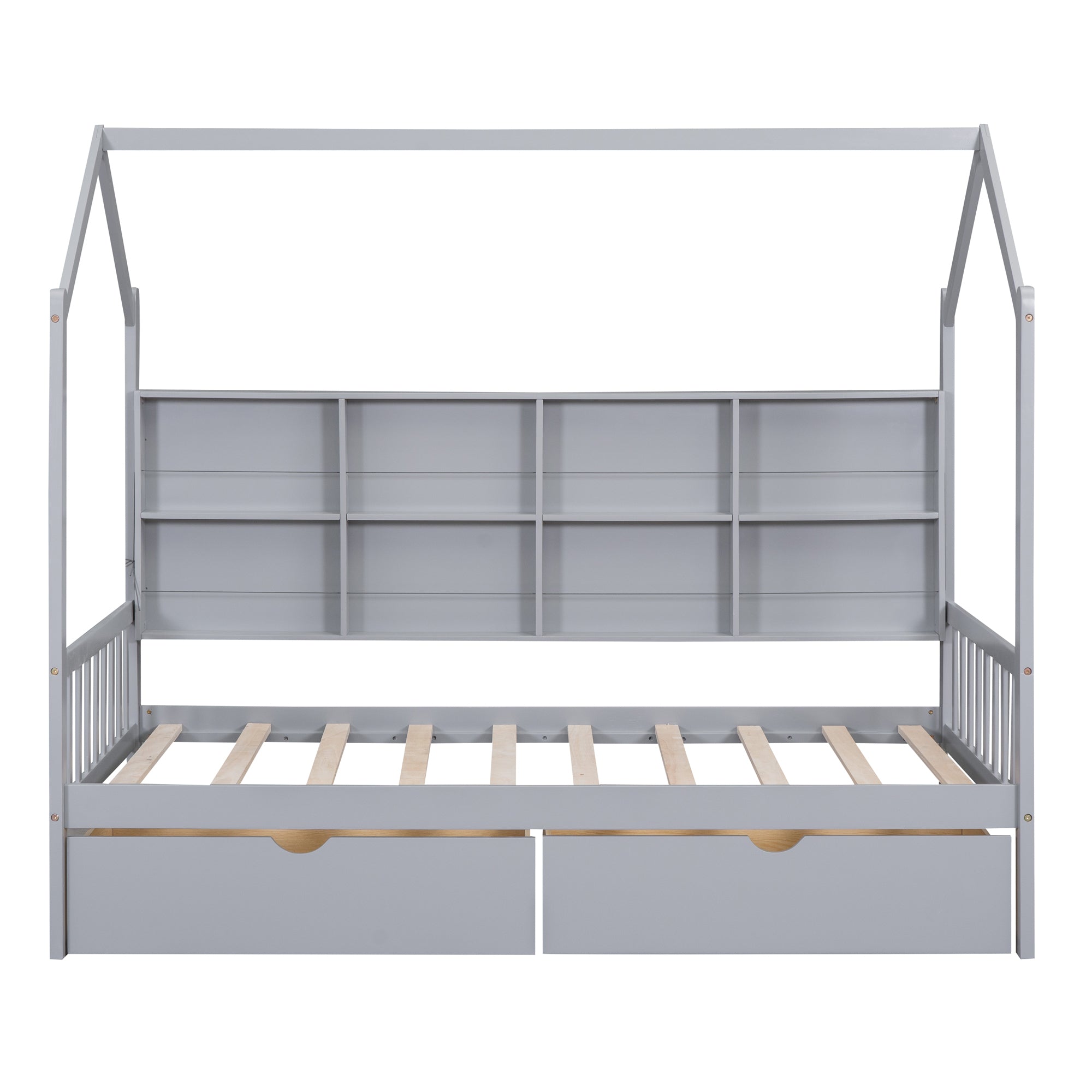 Wooden Twin Size House Bed with 2 Drawers,Kids Bed with Storage Shelf, Gray - Atlantic Fine Furniture Melbourne FL