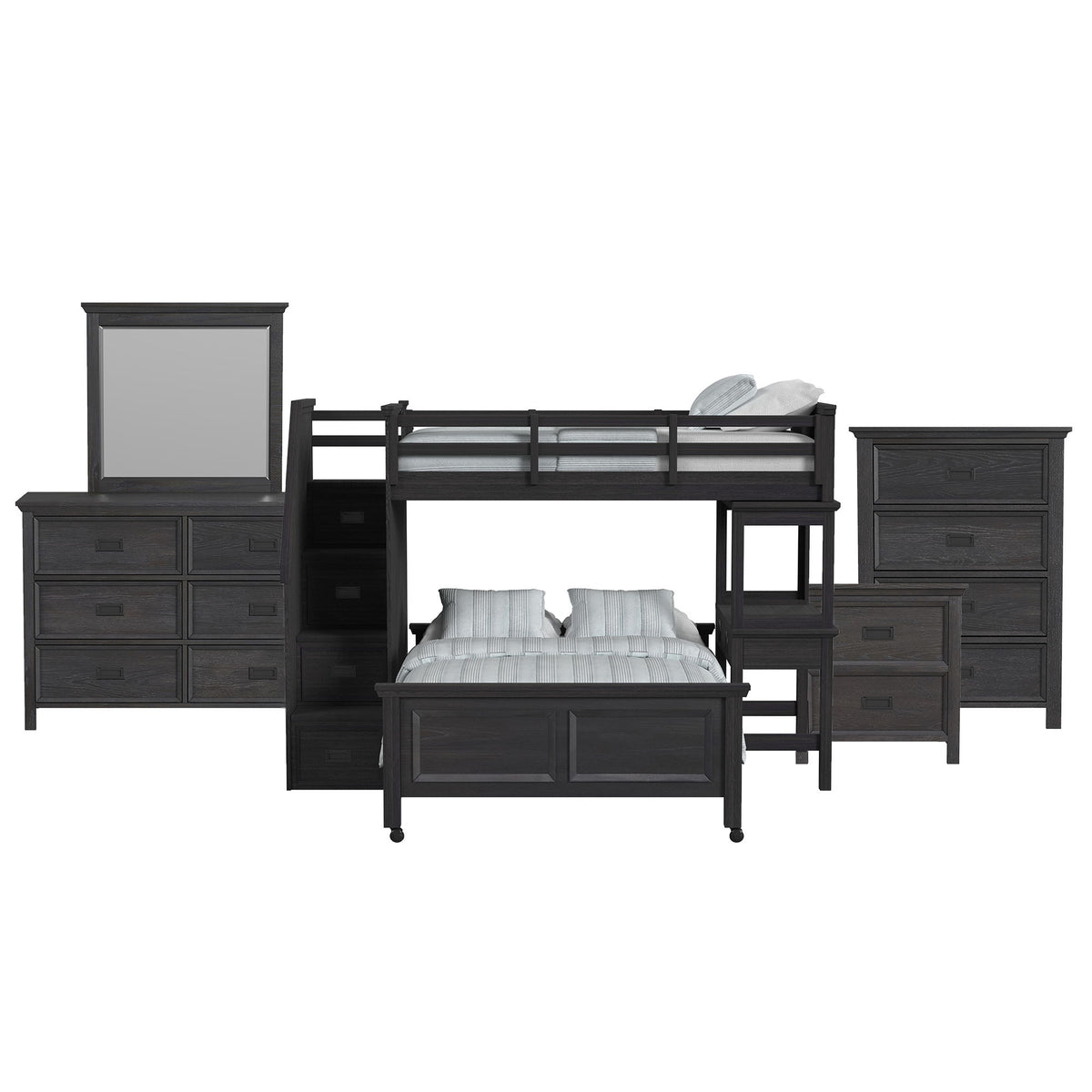 Hampton Kids Loft With Staircase And Desk With Speaker Bedroom Set in Black by Elements International, view 3