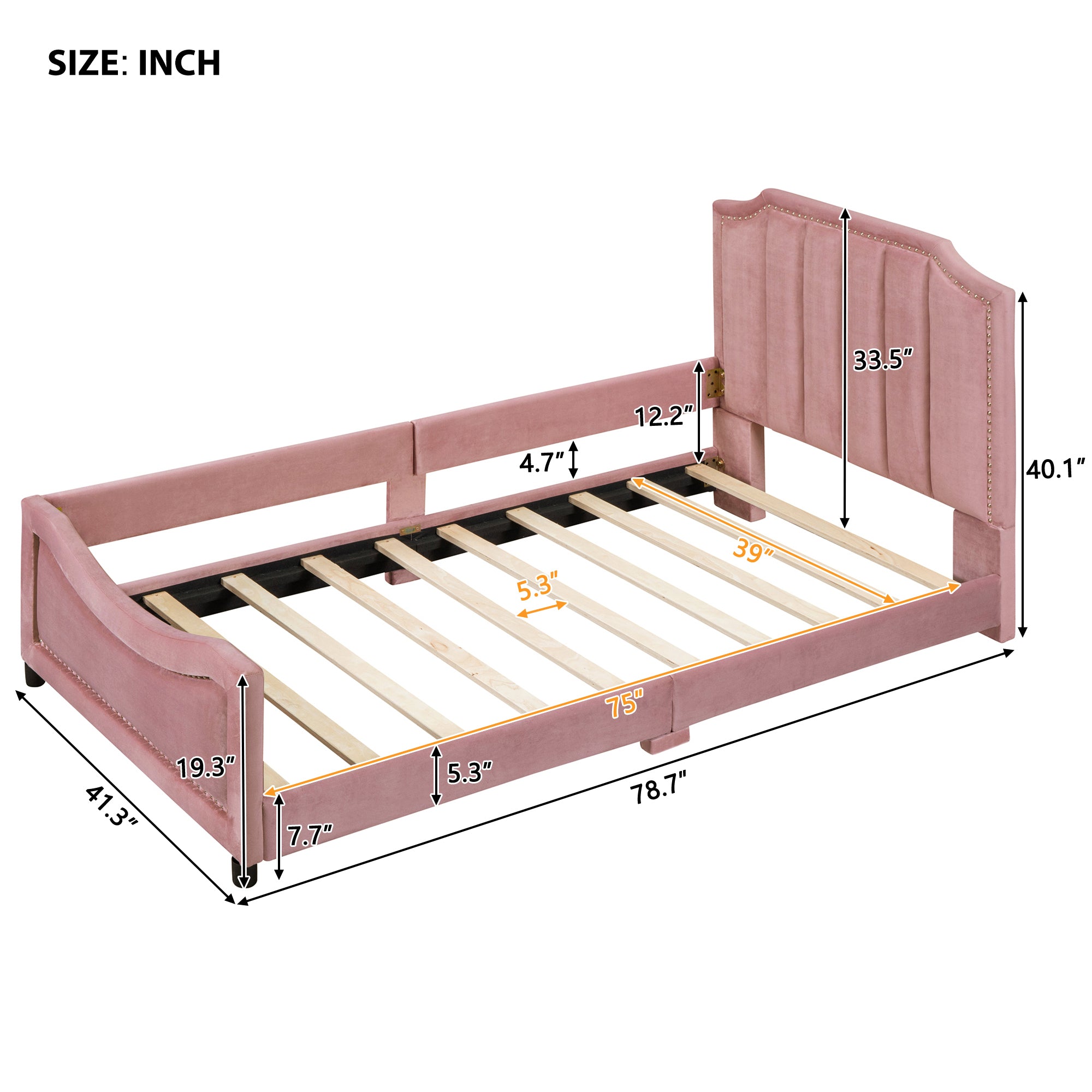 Twin Size Upholstered Daybed with Classic Stripe Shaped  Headboard, Pink - Atlantic Fine Furniture Melbourne FL