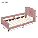 Twin Size Upholstered Daybed with Classic Stripe Shaped  Headboard, Pink