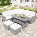 Outdoor Furniture Set Patio Rattan Furniture Set With Adjustable Table, Recliners With Extendable Side Tables And 2 Ottomans