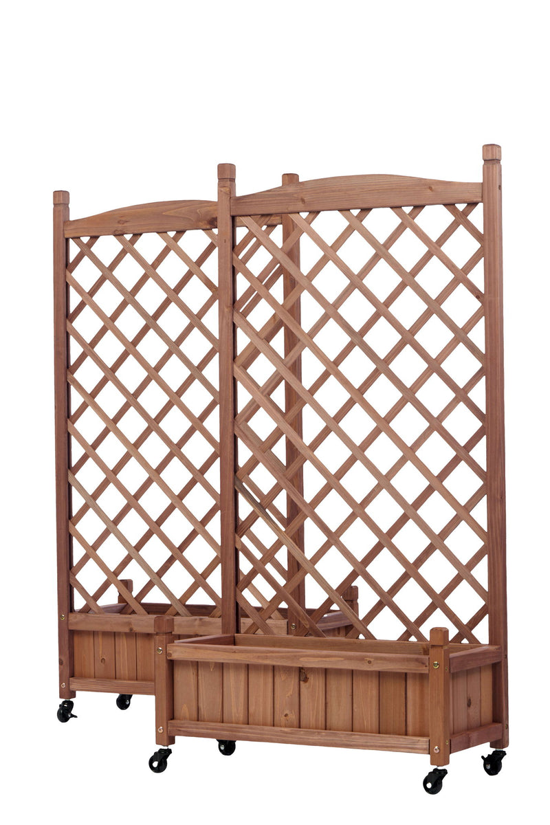 Raised Garden Bed With Trellis 2 Pack, Outdoor Planter Box & Plant Stand With Climbing Racks - Brown