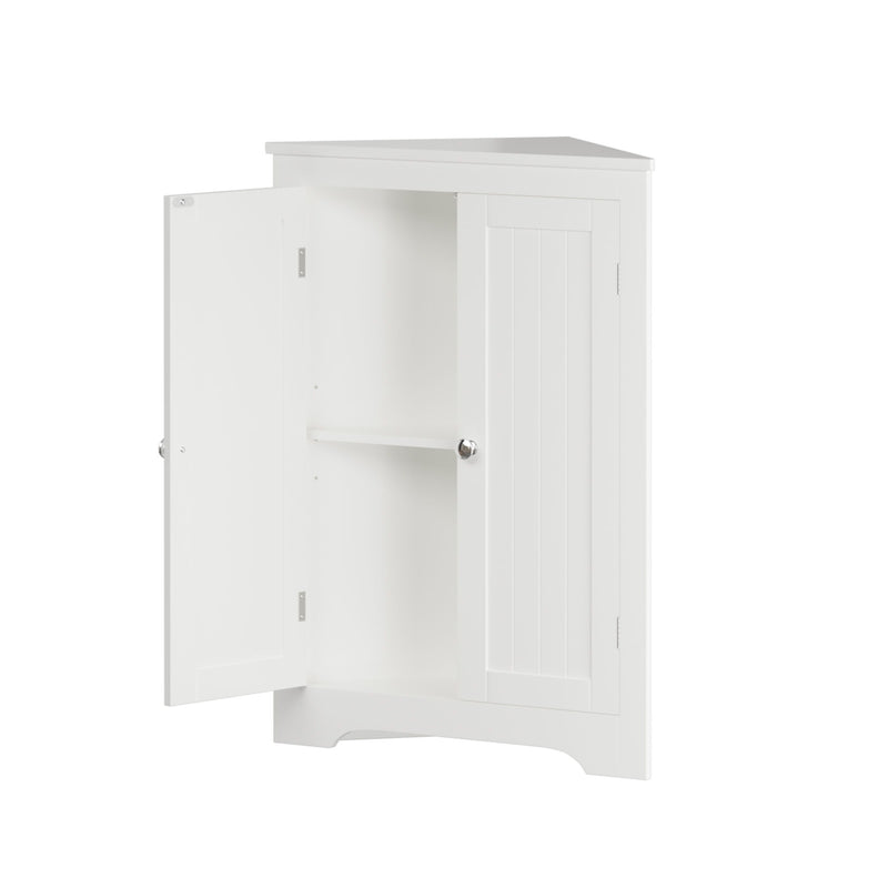 Corner Cabinet With 2 Doors And Adjustable Shelves, Freestanding Narrow Storage Organizer For Bathroom - White