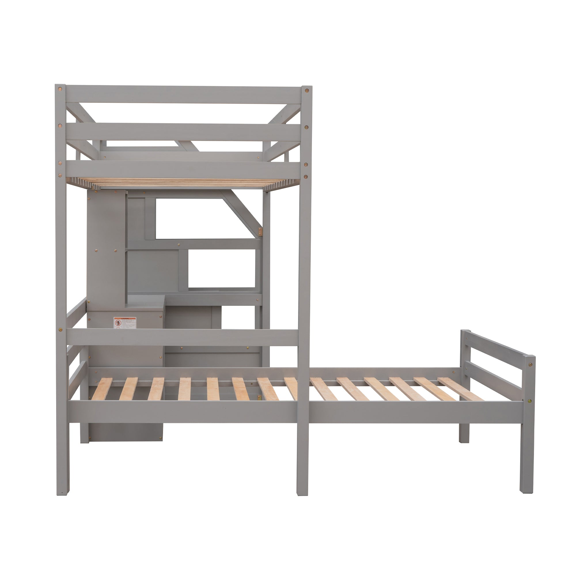 Twin Size Loft Bed with a Stand-alone Bed, Storage Staircase, Desk, Shelves and Drawers, Gray - Atlantic Fine Furniture Melbourne FL
