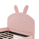 Twin Size Upholstered Platform Bed with Cartoon Ears Shaped Headboard and Trundle, Pink