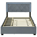 Full Size Velvet Storage Platform Bed, with 2 Big Drawers, T Size Trundle and LED Light, Gray