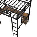 Full Metal Loft Bed with Desk and Shelves, Loft Bed with Ladder and Guardrails, Loft Bed Frame for Bedroom, Black (Old SKU: W1307S00016) (Pre-sale date: 2024/3/7.)