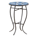 Outdoor Round Side Table With Mosaic Style Top And Curved Iron Legs - Blue / Matte Black