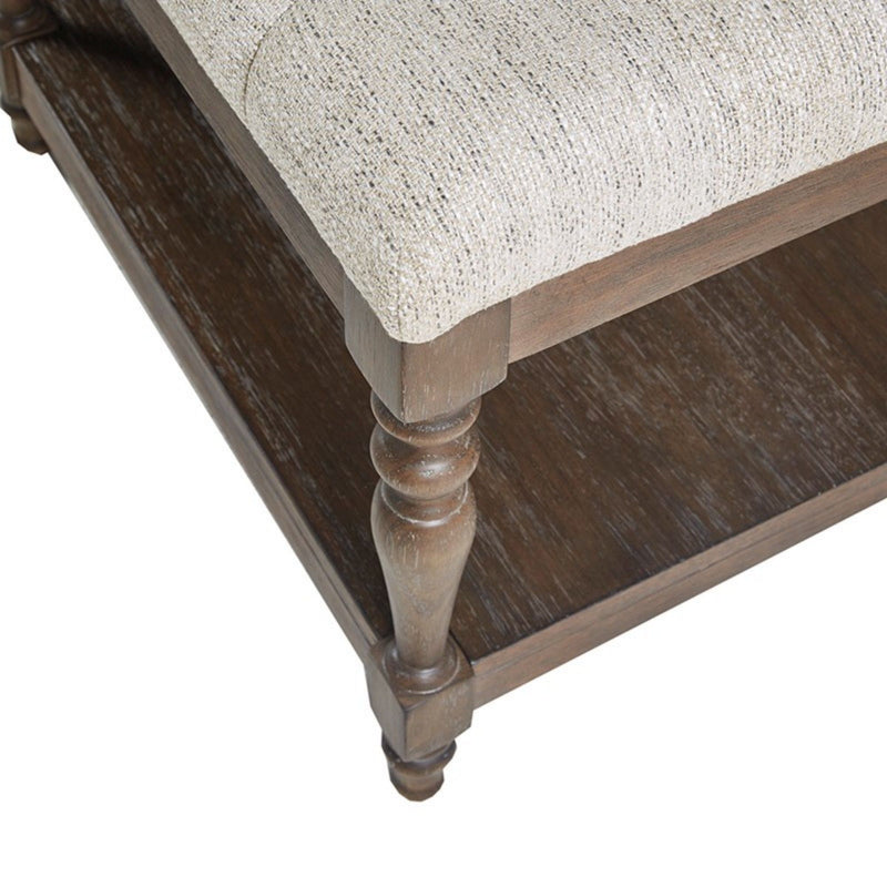 Highland - Tufted Accent Bench With Shelf Upholstered Seat - Ivory