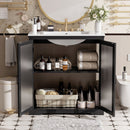 Modern Bathroom Vanity With Ceramic Sink, Tempered Blurred Glass Doors