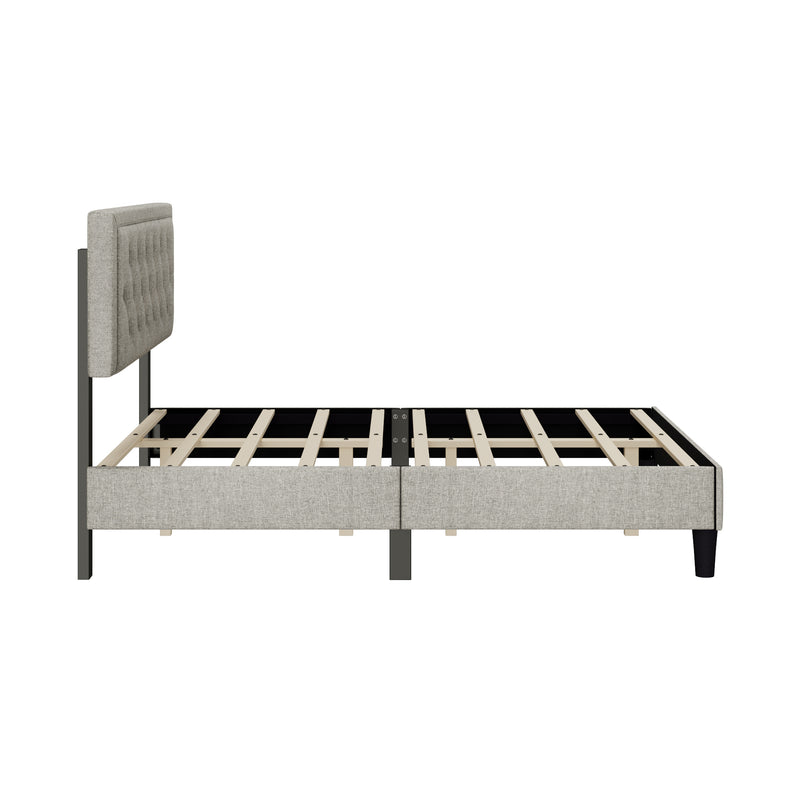 Queen size Panel Bed Frame with Adjustable Button-Tufted Headboard for Bedroom/Linen Upholstered/Wood Slat Support/Easy Assembly,Linen Beige