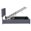 Queen Size Upholstered Bed with Hydraulic Storage System and LED Light, Gray