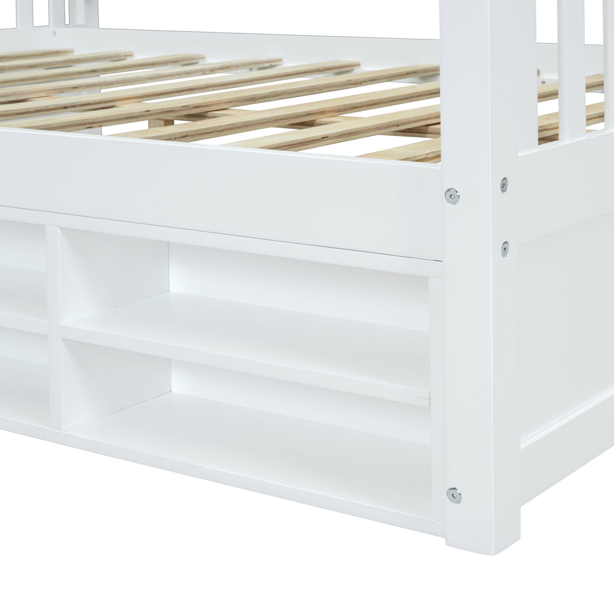 Full Size Wooden House Bed with Shelves and a Mini-cabinet, White - Atlantic Fine Furniture Melbourne FL