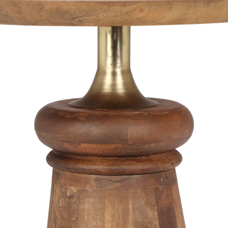 Modern Round End Table With Pedestal Base - Gold / Natural