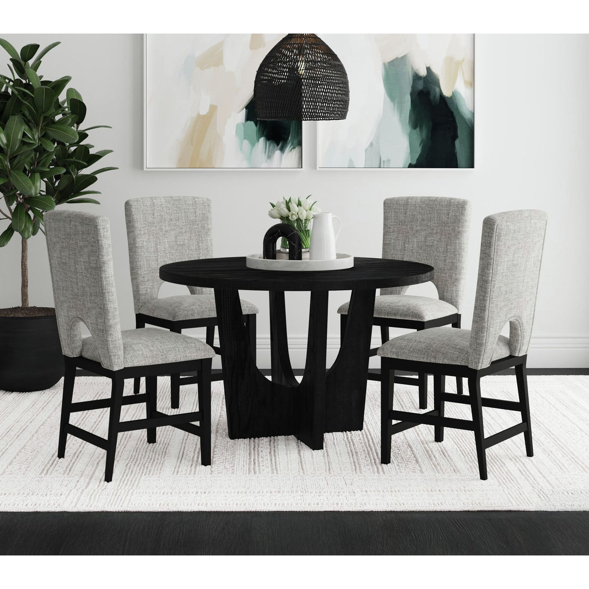 Oregon Round Table With Wood Top in Black by Elements International, view 5