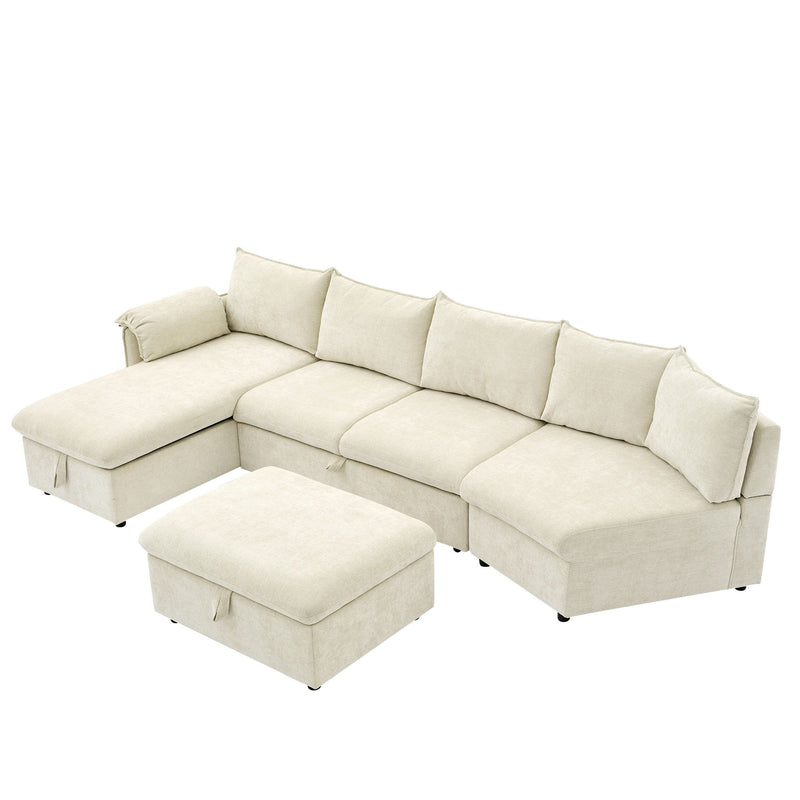 L-Shaped Sofa Sectional Sofa Couch Pull-Out Sofa Bed With A Movable Storage Ottoman, A Storage Chaise Lounge And Two USB Ports For Living Room