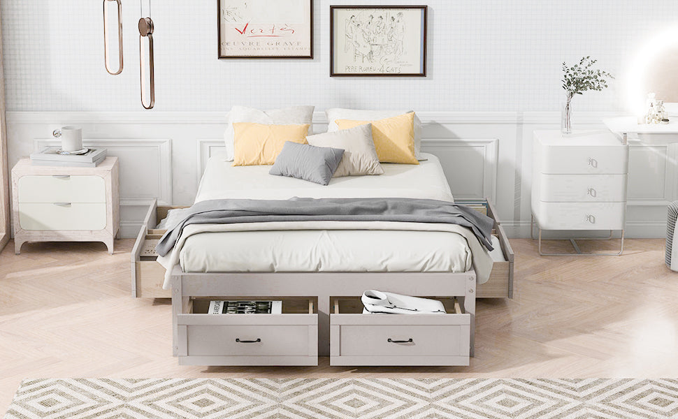Full Size Platform Bed with 6 Storage Drawers,Antique White - Atlantic Fine Furniture Melbourne FL