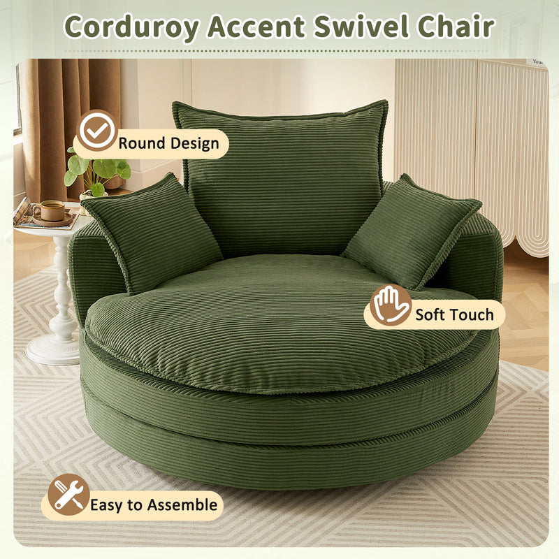 360° Swivel Accent Barrel Chair With Dual Layer Cushion And 3 Removable Pillows