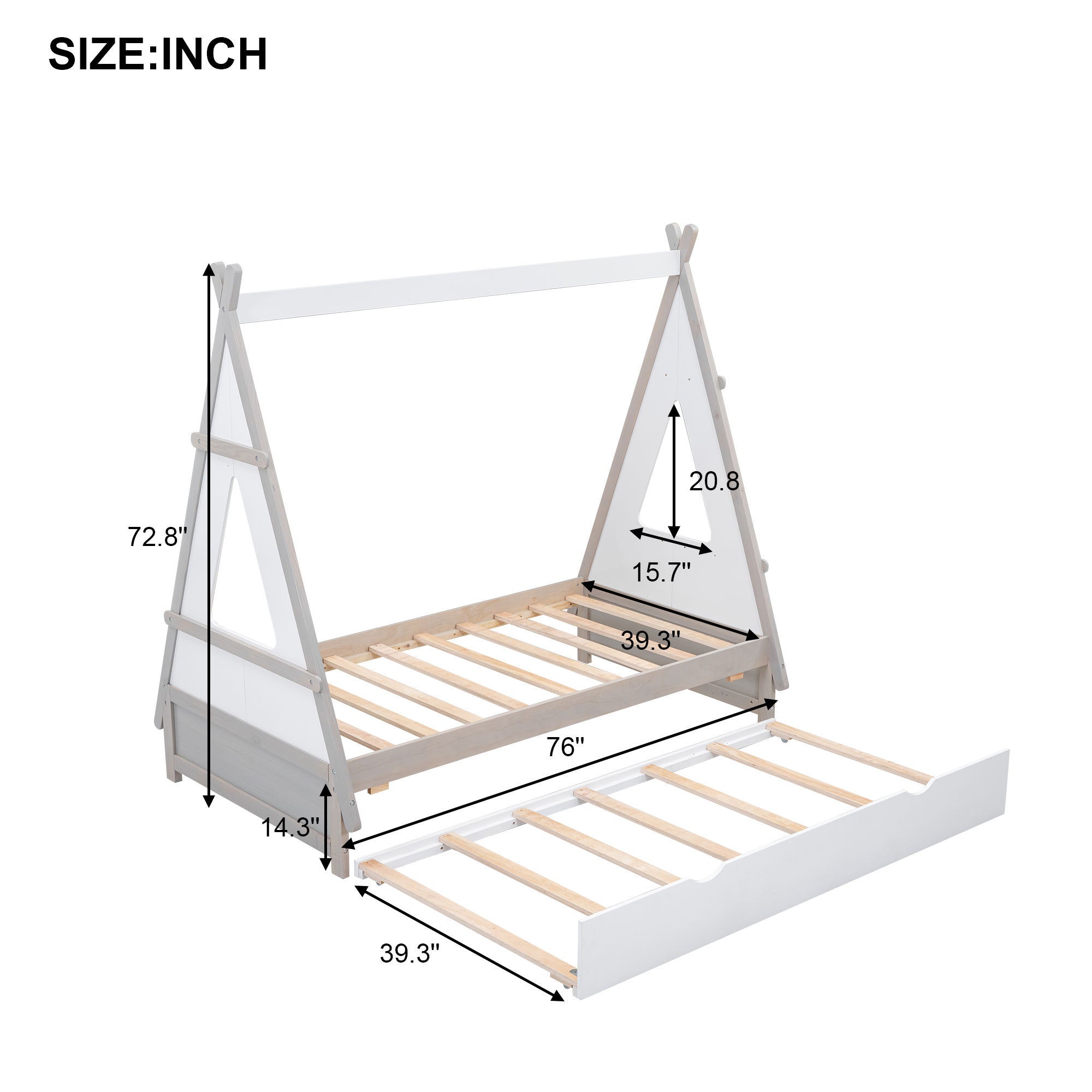 Twin Size Tent Floor Bed with Pull-out Twin Size Trundle, White - Atlantic Fine Furniture Melbourne FL