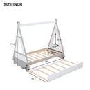 Twin Size Tent Floor Bed with Pull-out Twin Size Trundle, White