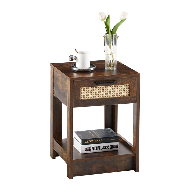 15.75" Rattan End Table With Drawer, Modern Nightstand, Side Table For Living Room, Bedroom