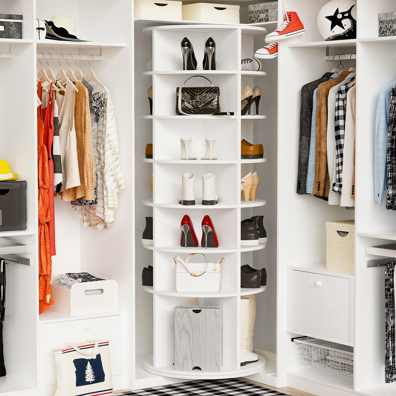6 Tier Spinning Shoe Rack, Free Standing, 360° Revolving Shoe Organizer - White